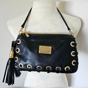 🔥Michael Kors Black Leather Astor Shoulder Bag/clutch with Gold Accents🔥